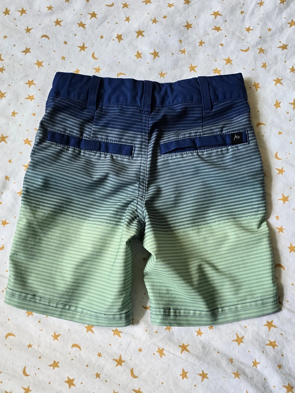 Boys Ombre Stripe Pull-On Shorts in Navy and Mint Swim Trunks Tropical